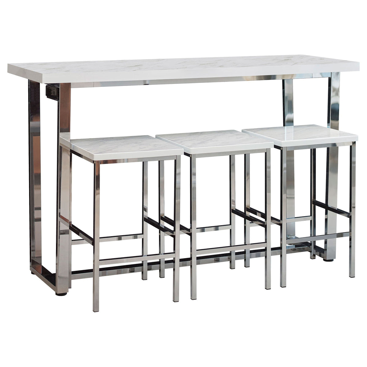Ledesma - 4 Piece Counter Height Dining Set And Built In Power Unit - White Marble