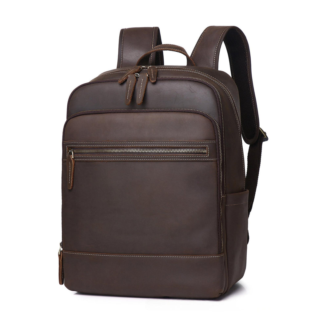 Men's Crazy Horse Leather Backpack – Genuine Cowhide Business Travel Bag