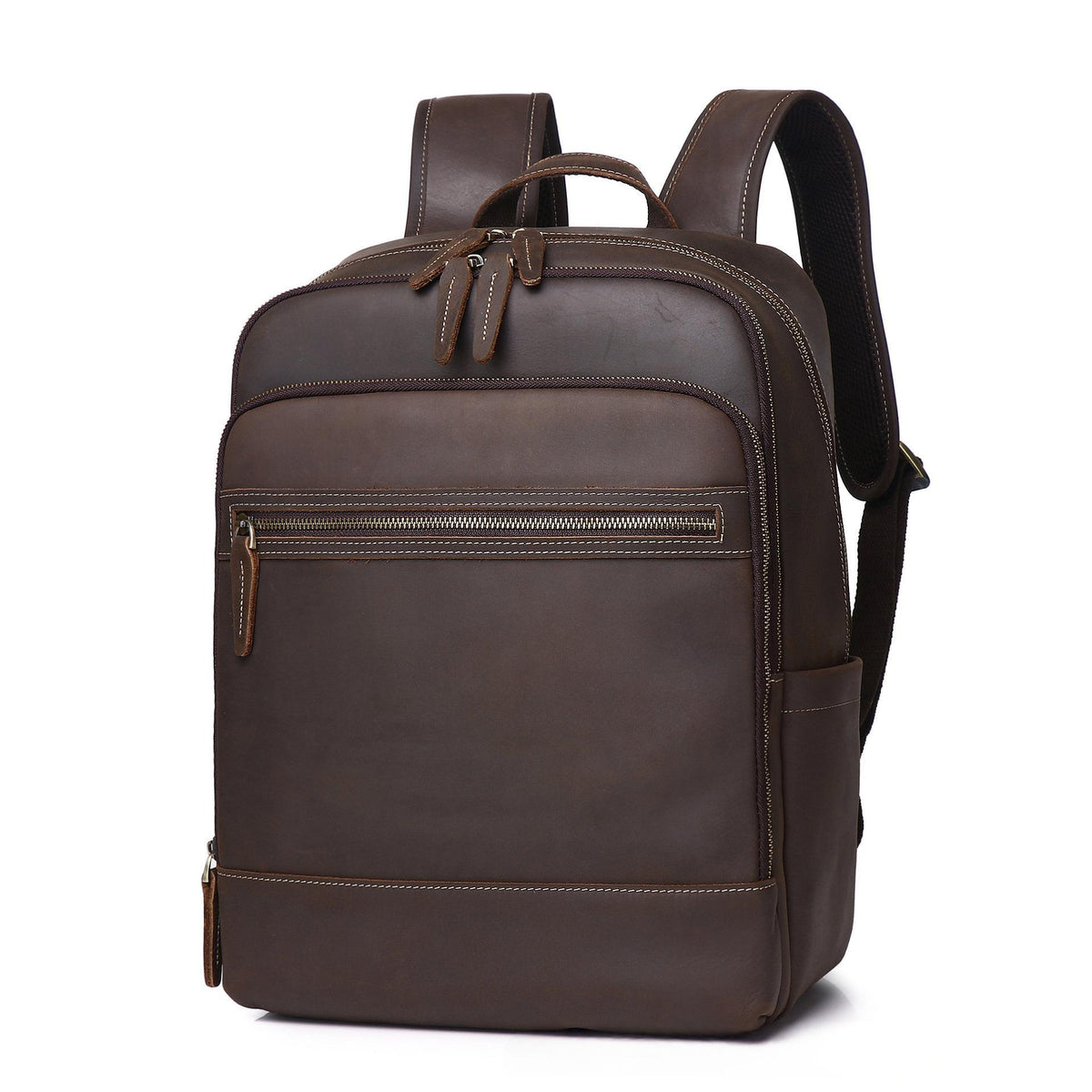 Men's Crazy Horse Leather Backpack – Genuine Cowhide Business Travel Bag