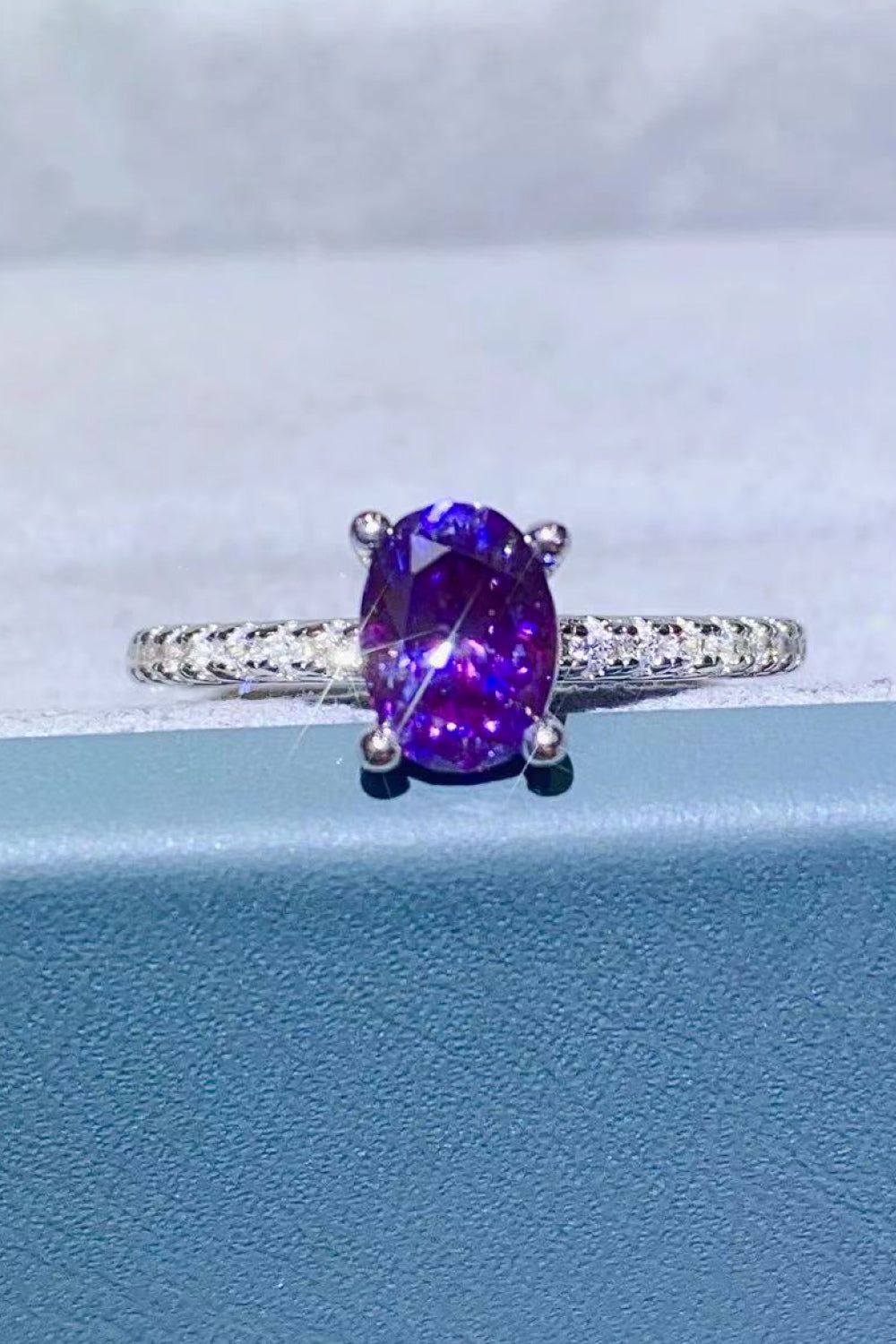 1 Carat Purple Purple Oval-Cut Sparkala™ 4-Prong Ring (Platinum Over Pure Sterling Silver)