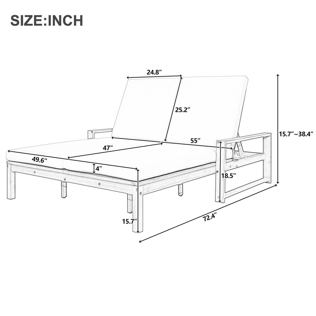 TREXM Outdoor Double Lounge Chair with 5-Position Adjustable Backrest