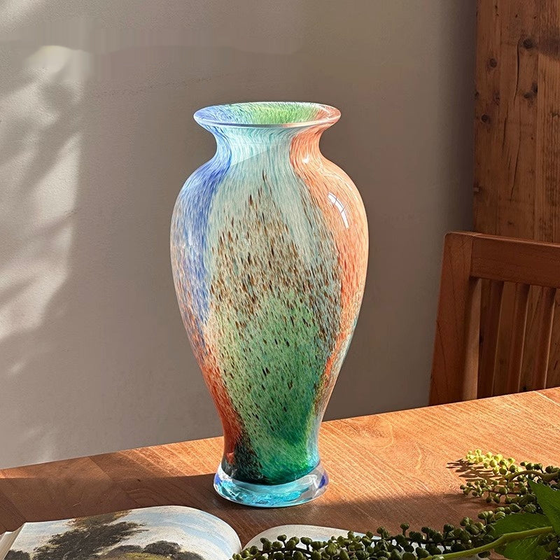 Chinese Style Blue Transparent Glass Vase