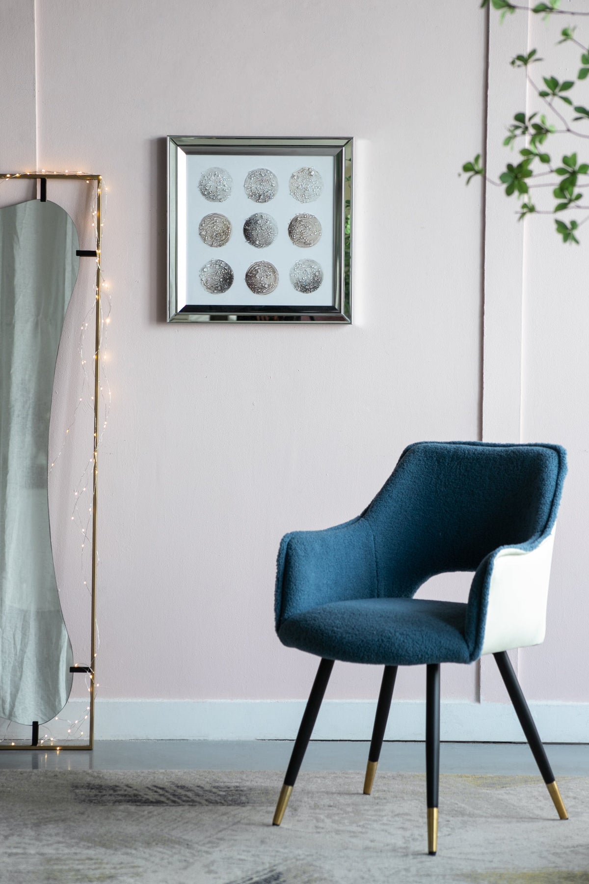 Ares Crystal Mirror Framed Wall Art on Mellow Golden Tint Background