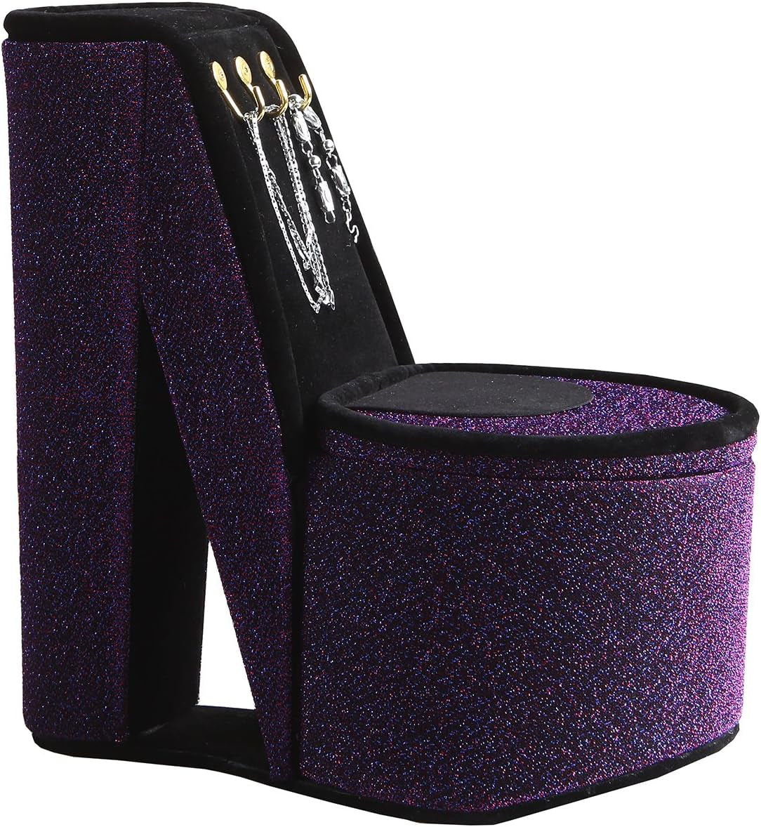 9" in Purple Iridescent Velvet High Heel Shoe Display W/Hooks Jewelry Box