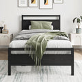 Black Twin Bed Frame with Wood Headboard,Metal Single Platform Bed Frame Twin Size No Box Spring Needed,Heavy Duty Metal Slats Support,Mattress Base,Noise Free,Easy Assembly,Black