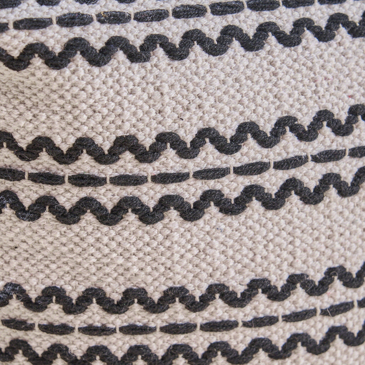 Lani - Handcrafted Fabric Pouf, Durable Cotton Square - Natural / Black