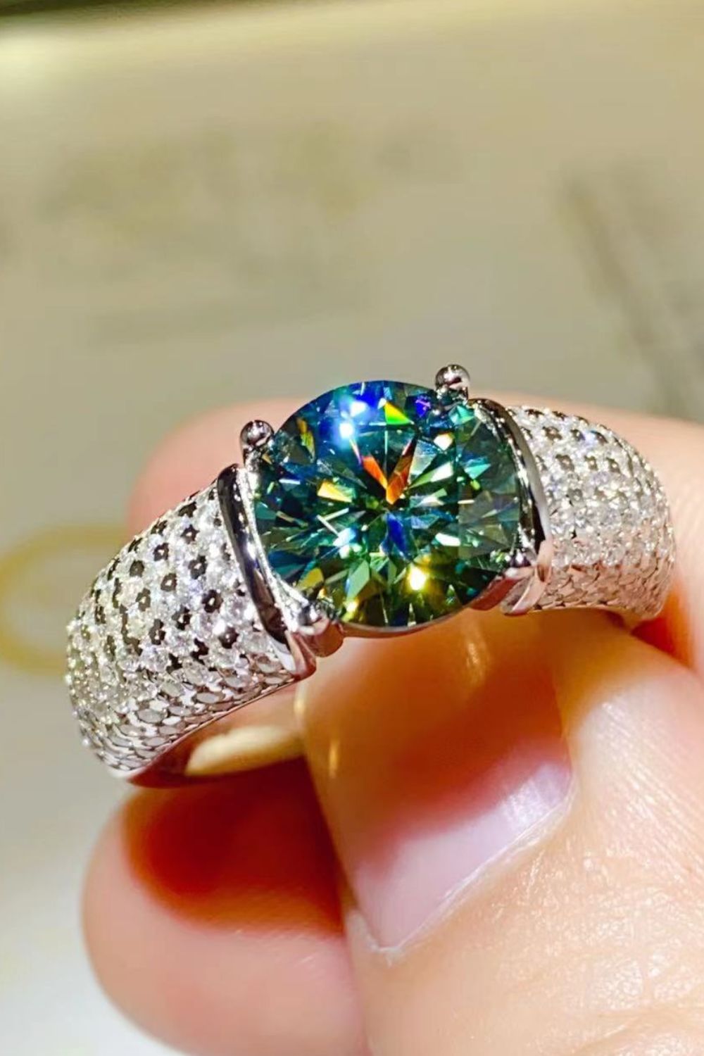 3 Carat Green Sparkala™ Side Stone Ring