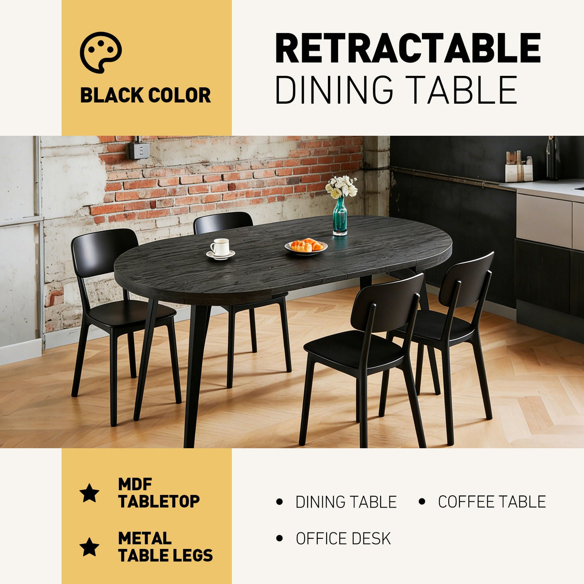 Extendable Dining Table - Black
