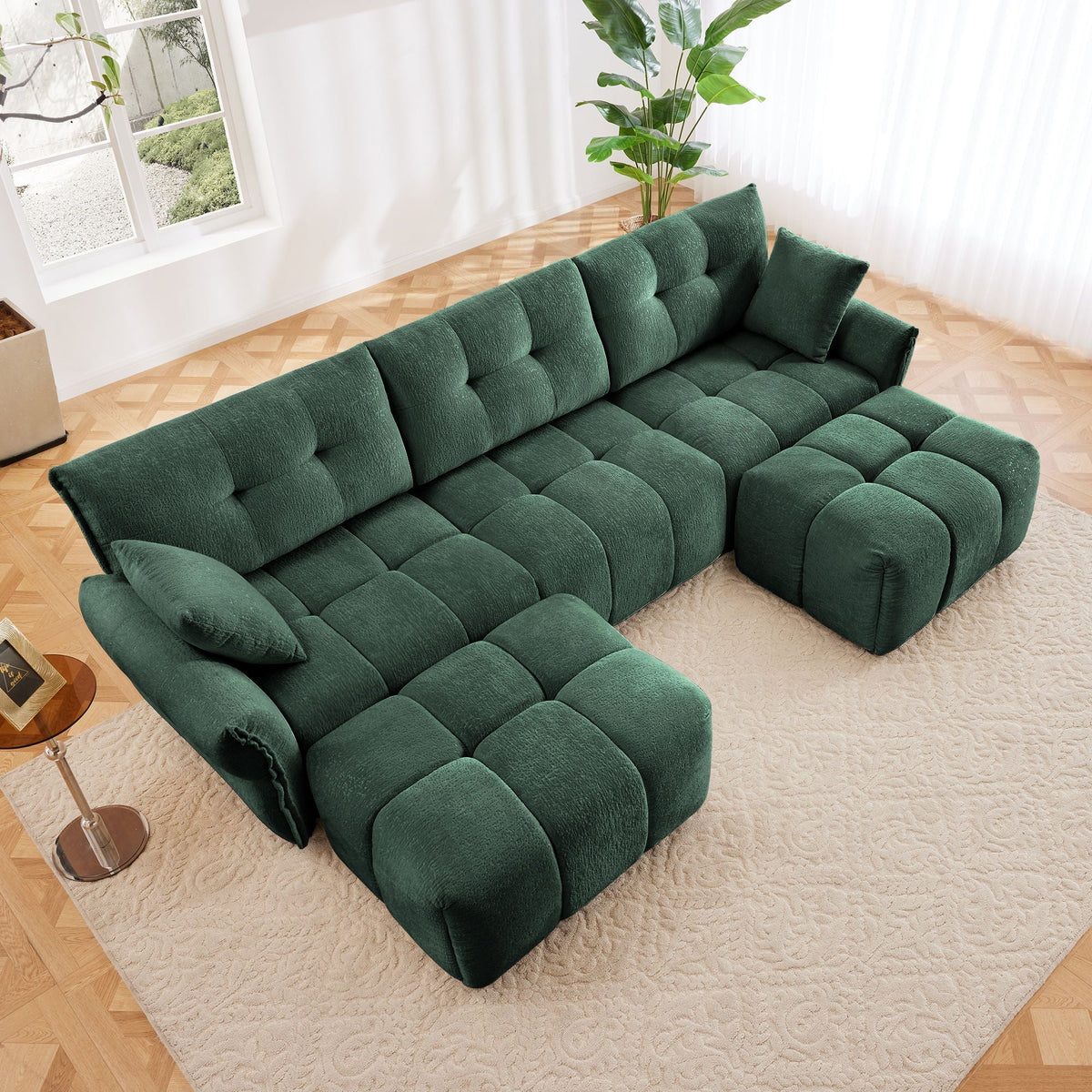 Sofa Set With Ottoman And Pillows, Textured, High Resilience Cushions