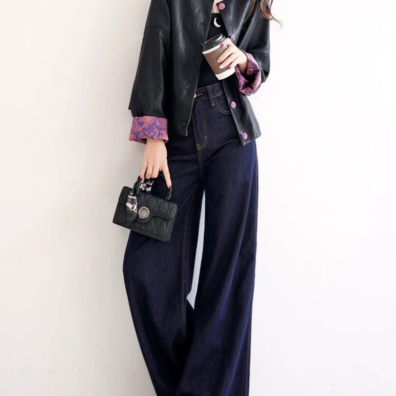 Retro Chinese-style Jacquard Patchwork Leather Jacket
