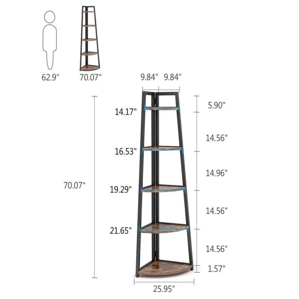 Tall 5 Tier Corner Bookshelf For Living Room