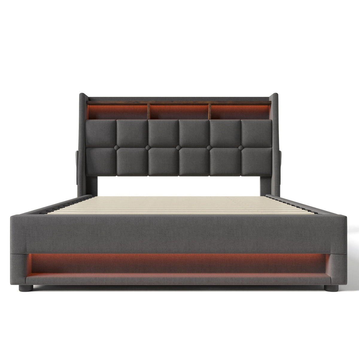 Platform Bed With Hydraulic Storage, LED Lighting & Charging Station