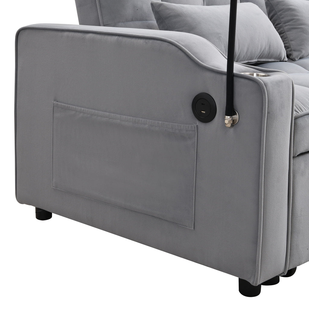 Modern Loveseat Futon Sofa With Pullout Bed, Adjustable Reclining Backrest, Toss Pillows