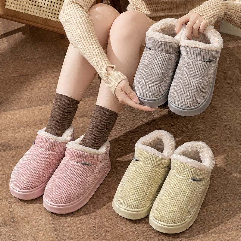 Ankle Wrap Cotton Slippers Women's Indoor Plush Thermal Non-slip Cotton-padded Shoes