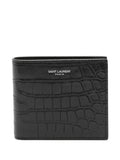 SAINT LAURENT Mini Leather Wallet with Crocodile Embossed Detail