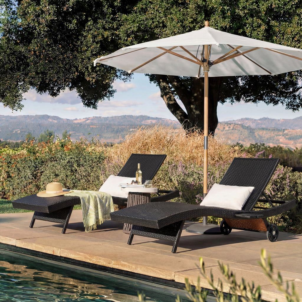K&K 80'' Patio Wicker Chaise Lounge Chairs Set of 2