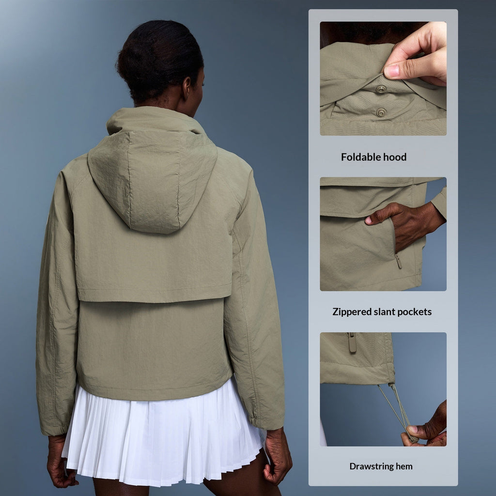 Womens Outdoor Water-Resistant Wear-Resistant Stowable Hooded Loose Casual Jacket