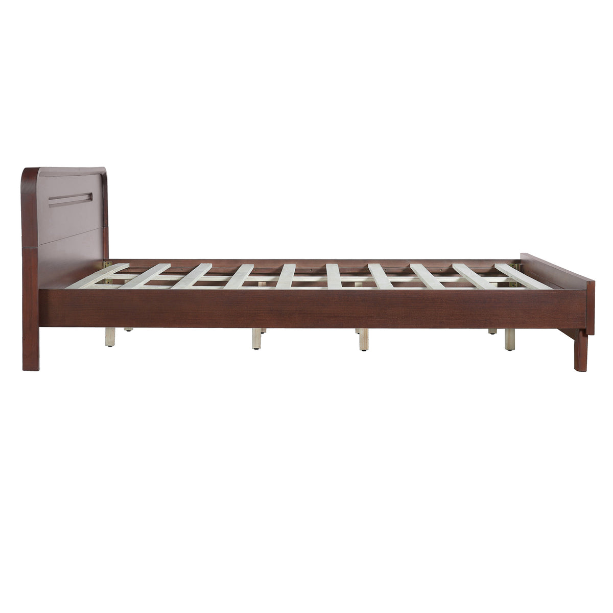 Pine Solid Wood Queen Size Bed, Dark Walnut