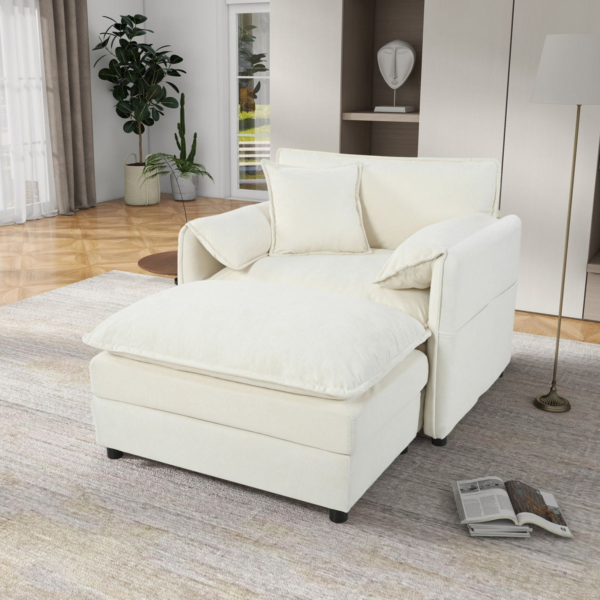 Oversized Chair With Movable Ottoman, Soft Upholstered Lounge Chair