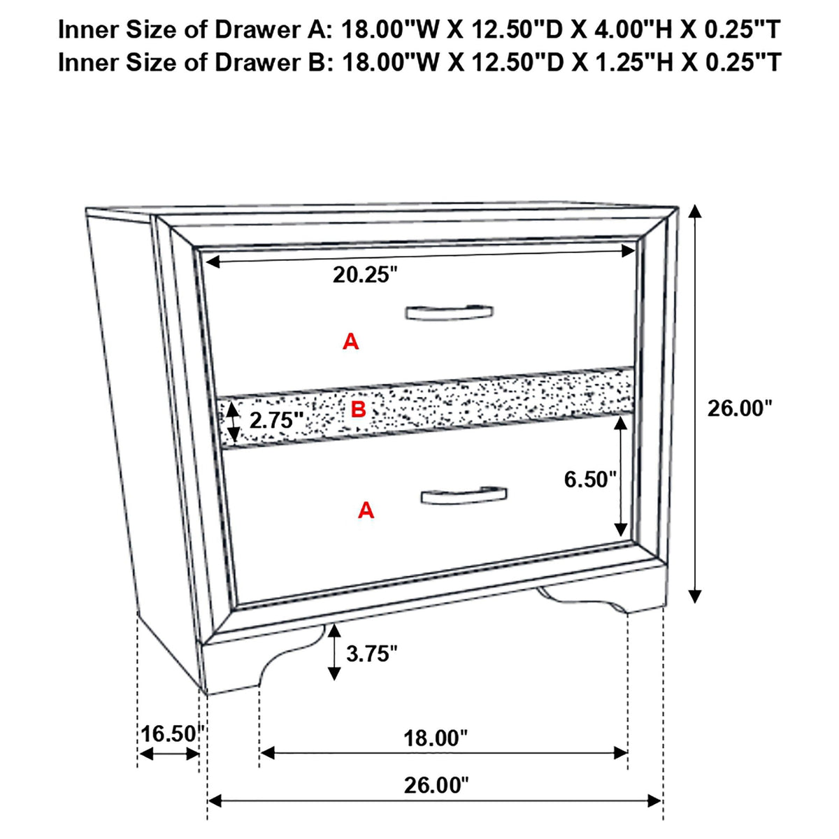 Transitional 2 Drawer Nightstand With Hidden Jewelry Tray