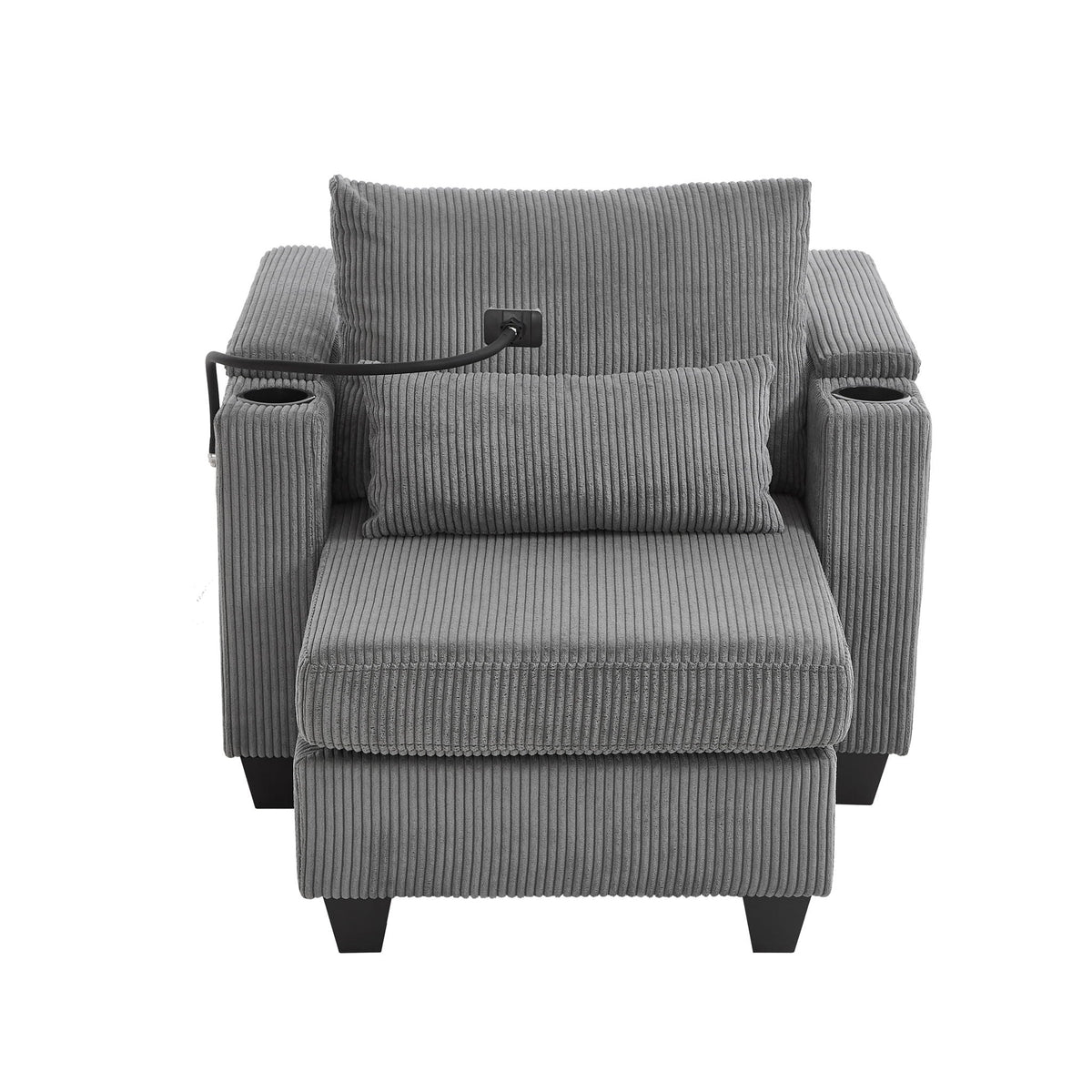 Convertible Chaise Lounge Sofa Chair With USB Ports, Cup Holders, Phone Holder And Storage