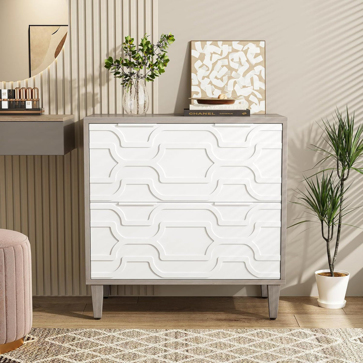 2 Drawer Lateral File Cabinet, Fits A4 / Letter / Legal - Gray / White