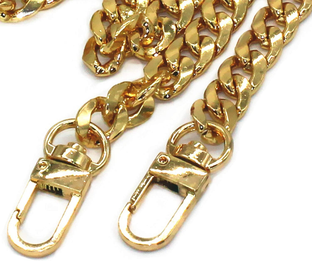 47" DIY Iron Flat Chain Strap Handbag Chains Accessories Purse Straps Shoulder Cross Body Replacement Straps, with Metal Buckles (Gold)