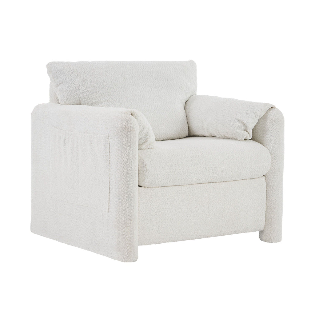 Fixed Modern Accent Chair Single Seater Plush Chenille Lounge Chair With High Resilience Cushion - Ivory White