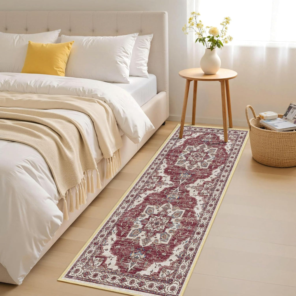 Non Slip Kitchen Rugs Sets of 3 Washable Kitchen Rug Boho Kitchen Mats for Floor Soft Kitchen Runner Rug Non Skid Kitchen Floor Carpet for Entryway Hallway Laundry Room, Brick Red
