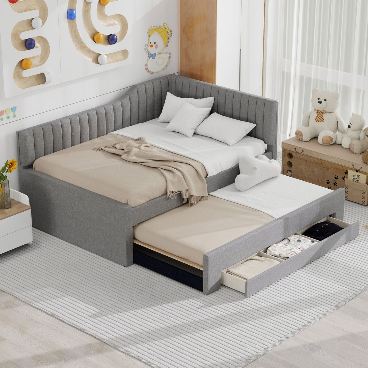 Upholstered Daybed With Trundle And 3 Drawers