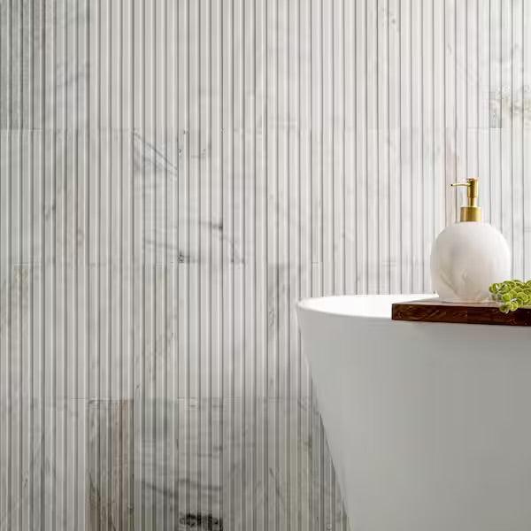 Open Box MSI Arabescato Venato White 4 in. x 12 in. Fluted Honed Marble Mosaic Wall Tile (4.95 sq. ft./Case)