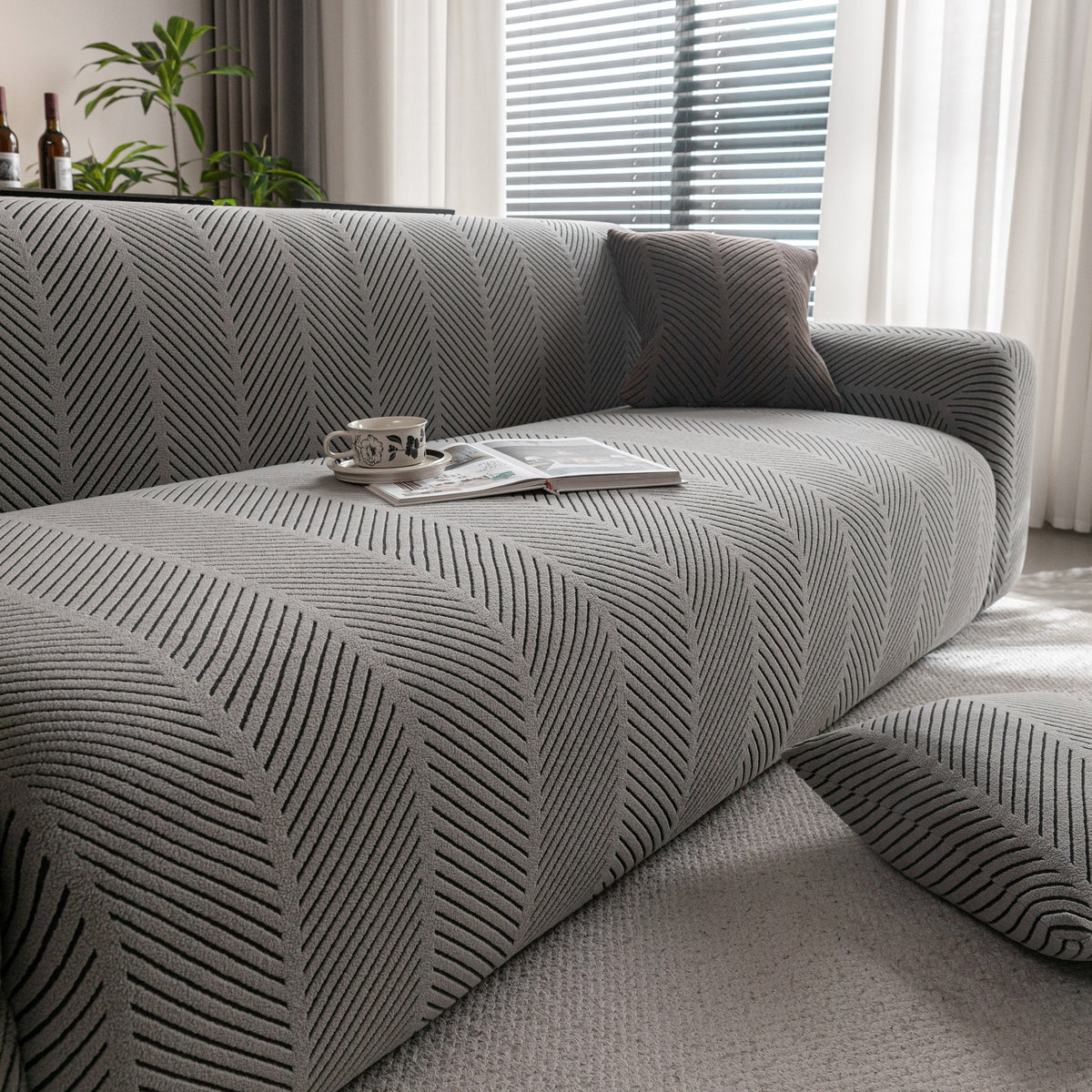 High Stretch Chevron Sofa Cover, Soft Washable Textured Jacquard Slipcover for Couch