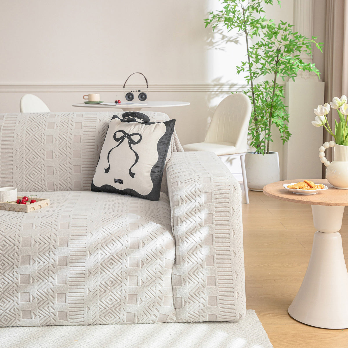 High Stretch Embossed Geometric Slipcover for Couch, Cozy Plush Fleece Couch Cover