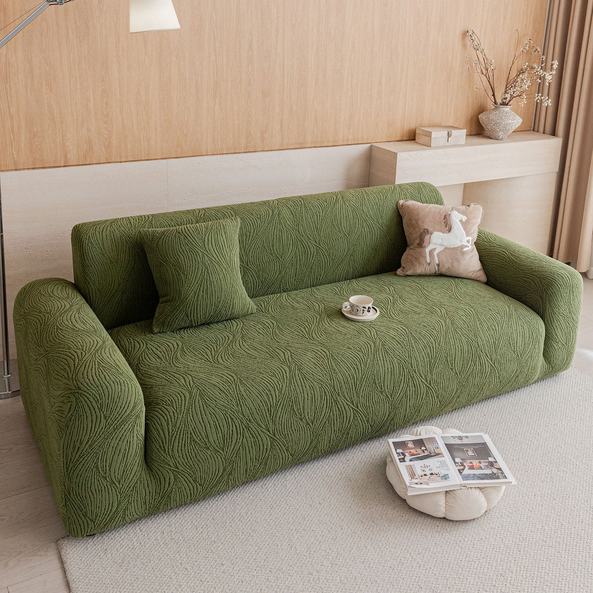 Elastic Stretch Sofa Cover Slipcover,  Thick Plush Wavy Flowing Texture Couch Cover