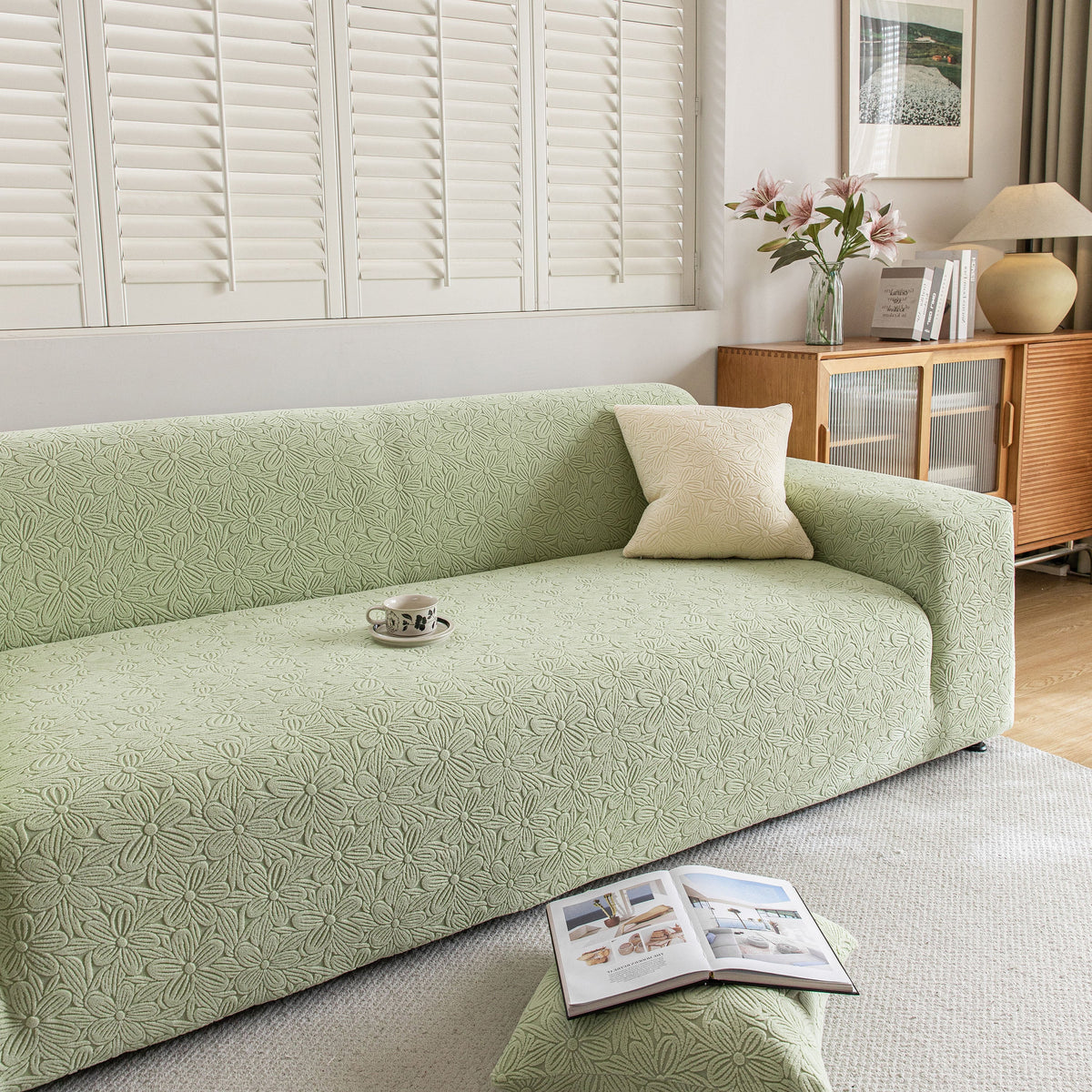 High Elastic Floral Couch Slipcover, Jacquard Stretch Non-Slip Furniture Protector