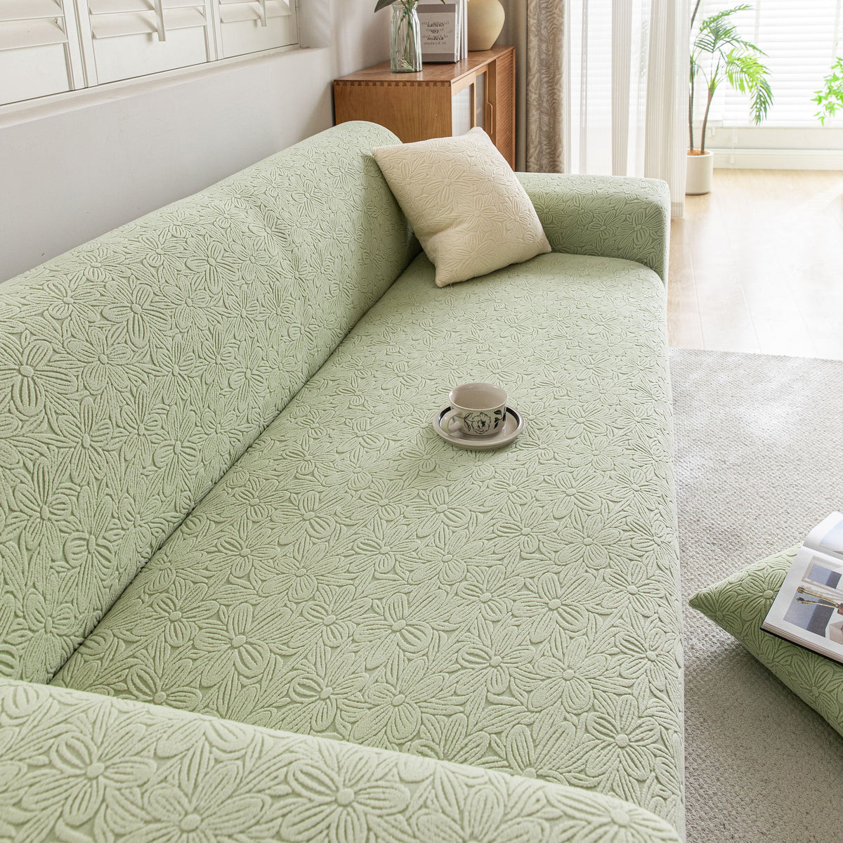 High Elastic Floral Couch Slipcover, Jacquard Stretch Non-Slip Furniture Protector