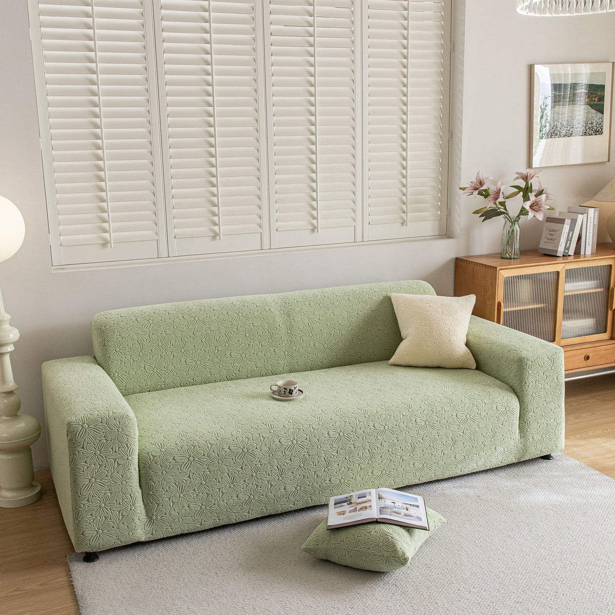 High Elastic Floral Couch Slipcover, Jacquard Stretch Non-Slip Furniture Protector