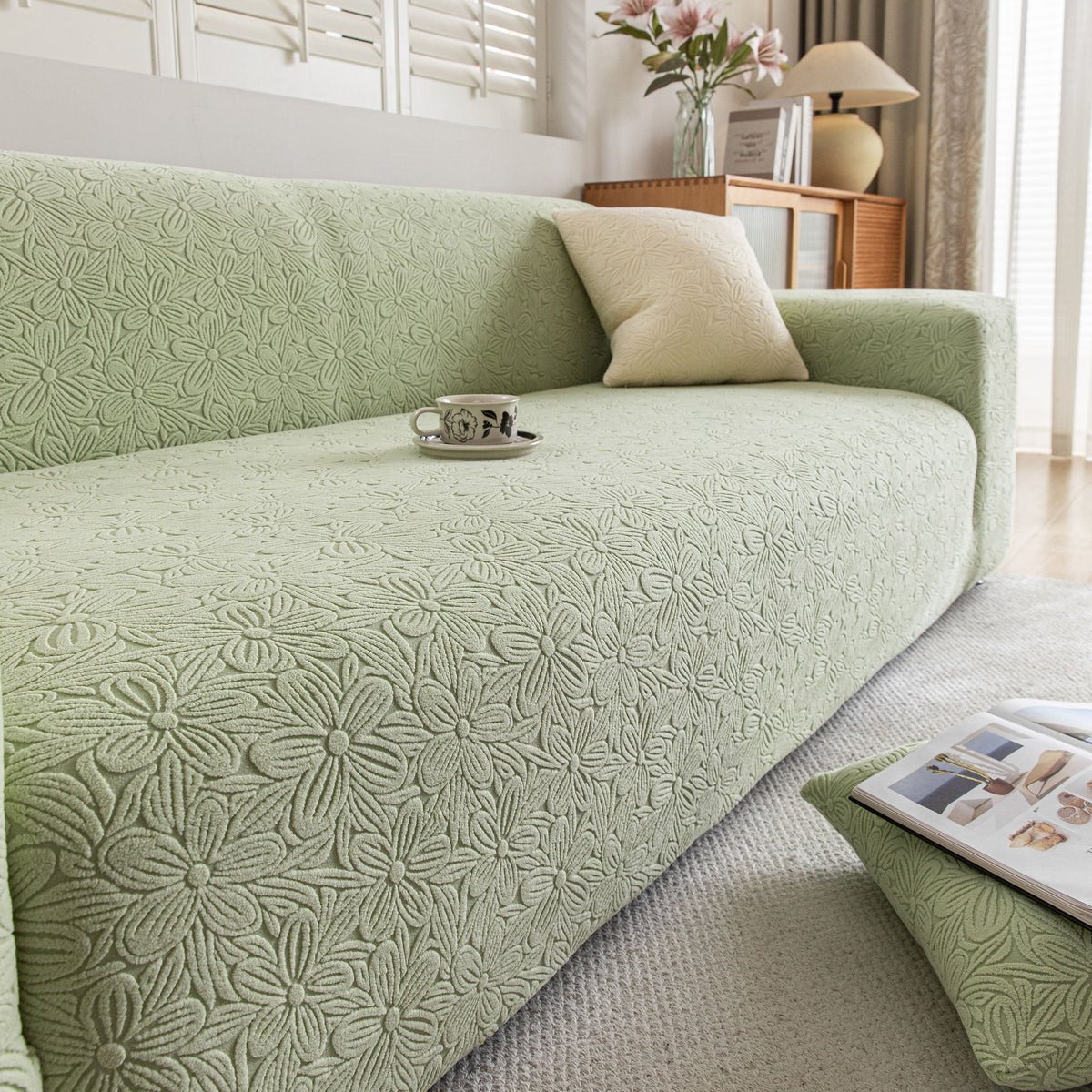 High Elastic Floral Couch Slipcover, Jacquard Stretch Non-Slip Furniture Protector