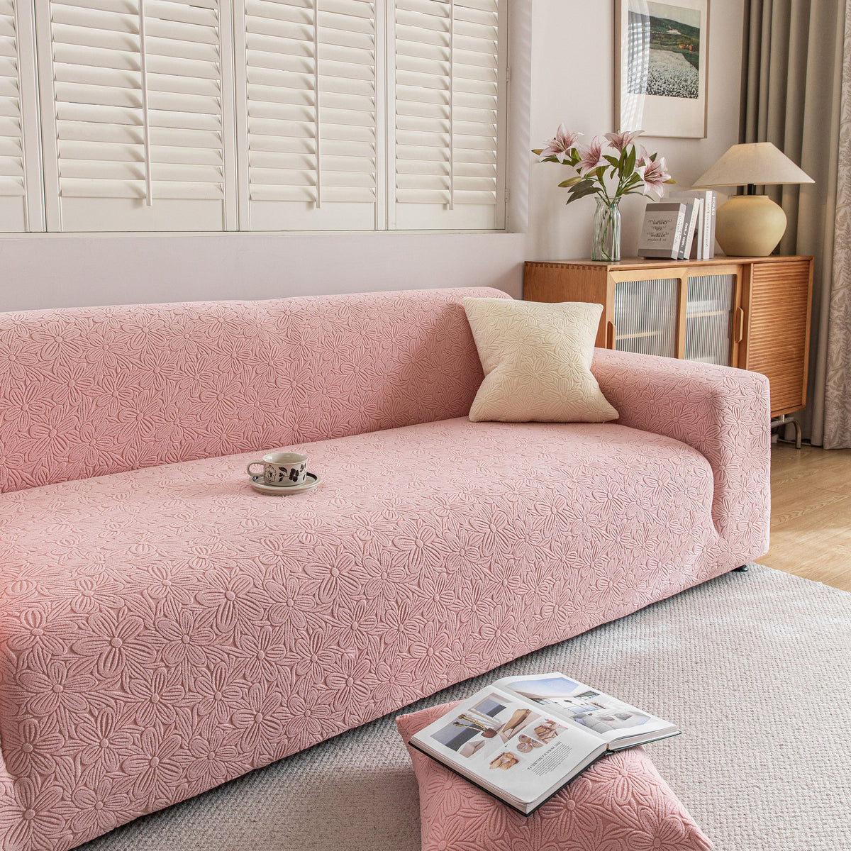 High Elastic Floral Couch Slipcover, Jacquard Stretch Non-Slip Furniture Protector