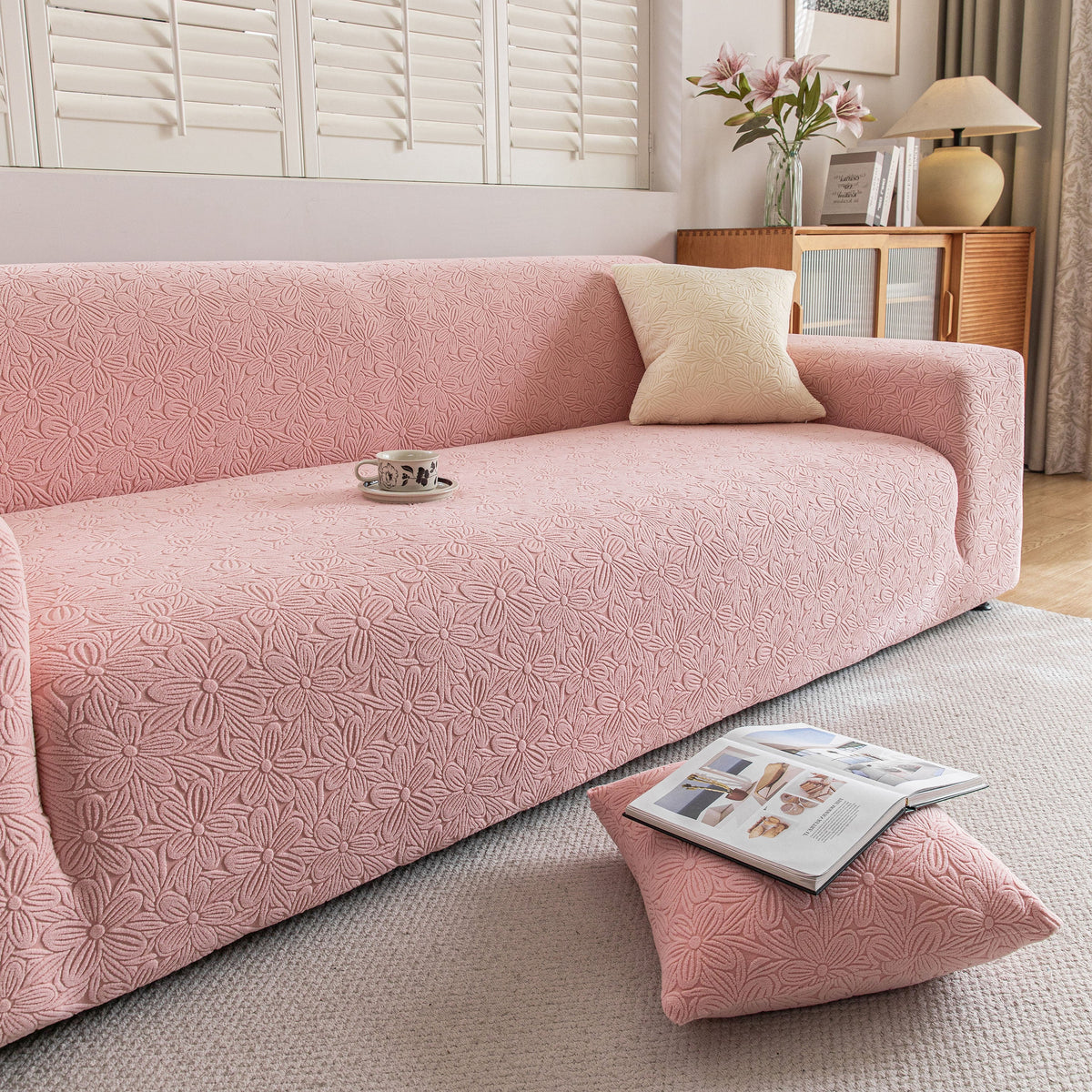 High Elastic Floral Couch Slipcover, Jacquard Stretch Non-Slip Furniture Protector