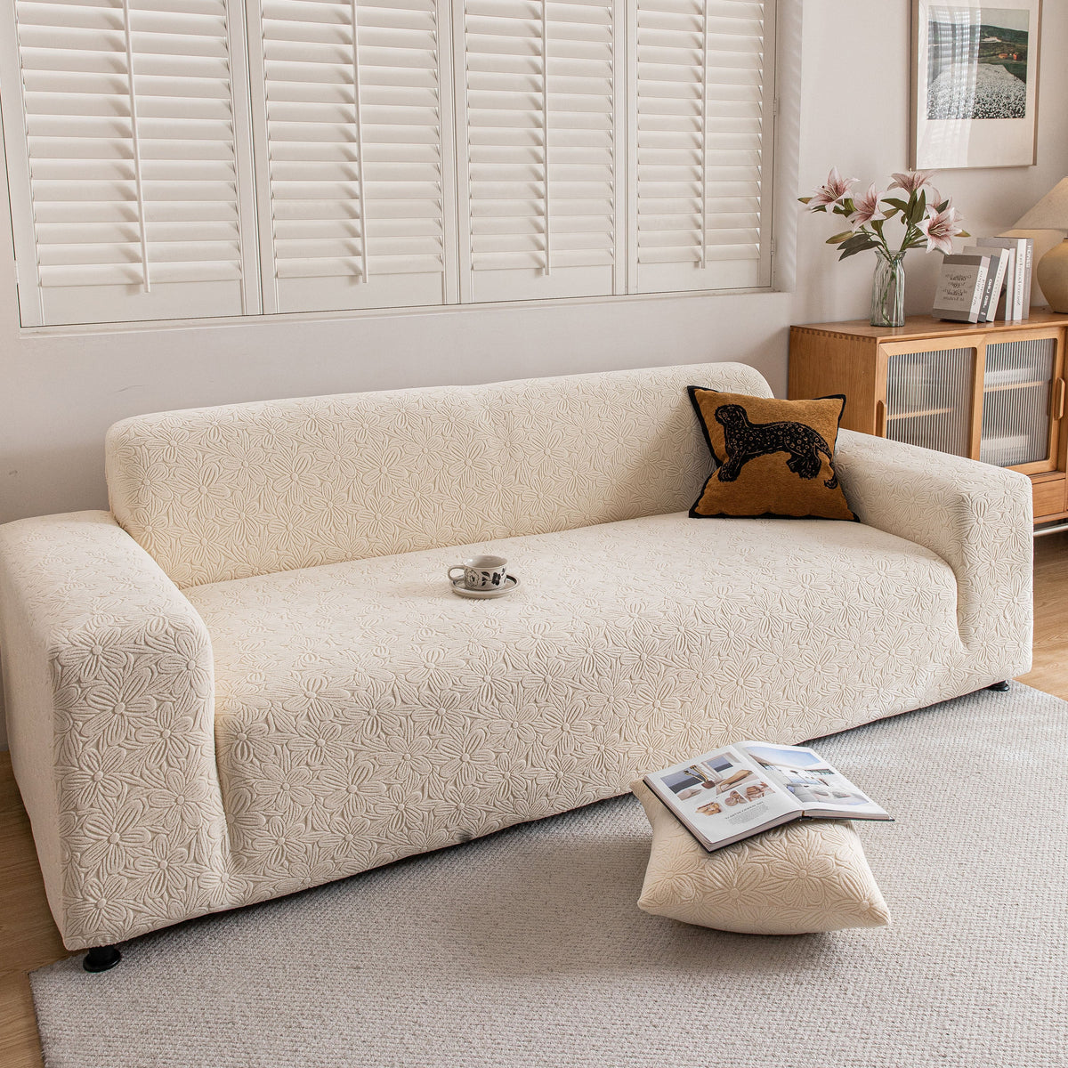 High Elastic Floral Couch Slipcover, Jacquard Stretch Non-Slip Furniture Protector