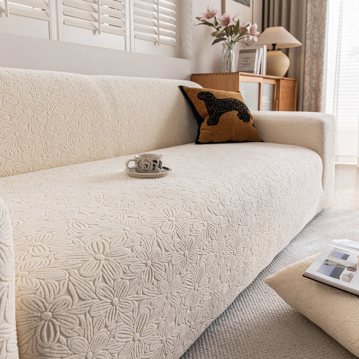 High Elastic Floral Couch Slipcover, Jacquard Stretch Non-Slip Furniture Protector