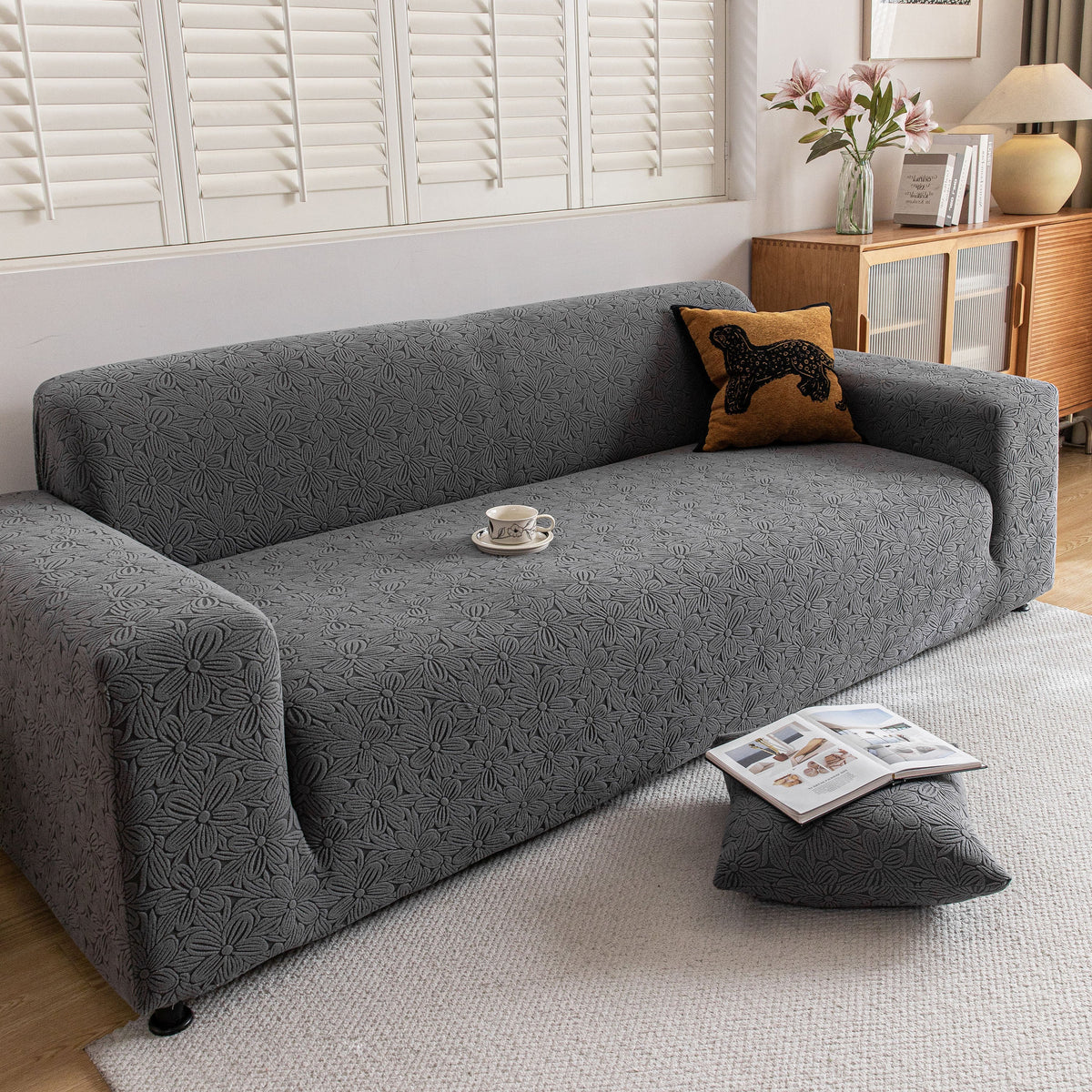 High Elastic Floral Couch Slipcover, Jacquard Stretch Non-Slip Furniture Protector