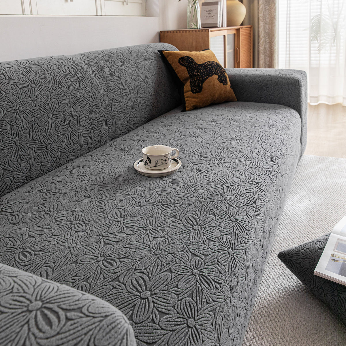 High Elastic Floral Couch Slipcover, Jacquard Stretch Non-Slip Furniture Protector