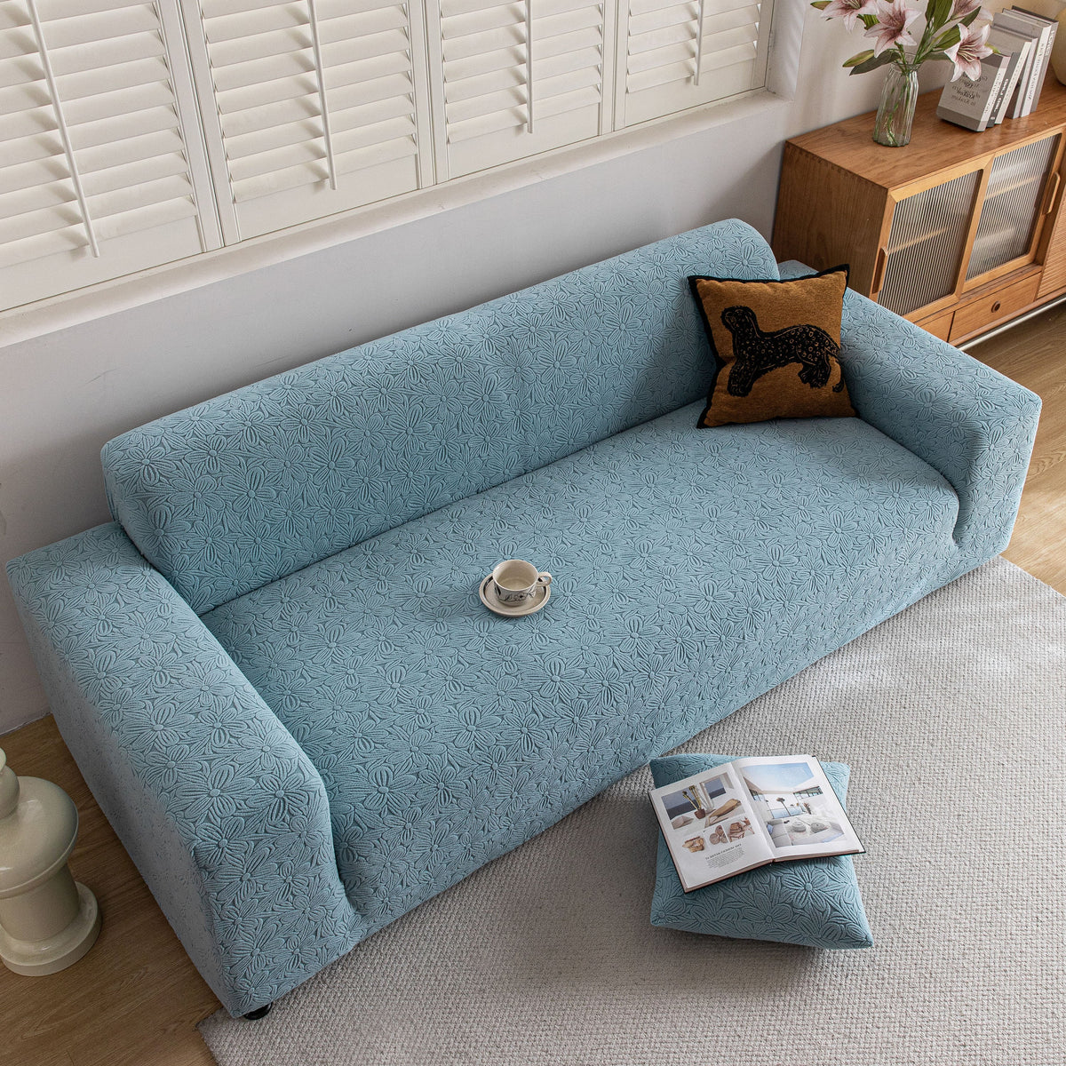 High Elastic Floral Couch Slipcover, Jacquard Stretch Non-Slip Furniture Protector