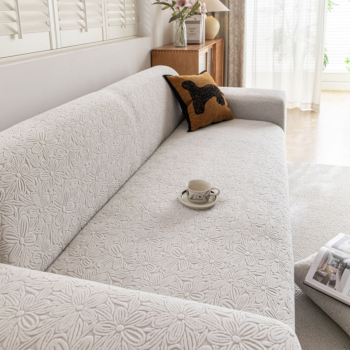 High Elastic Floral Couch Slipcover, Jacquard Stretch Non-Slip Furniture Protector