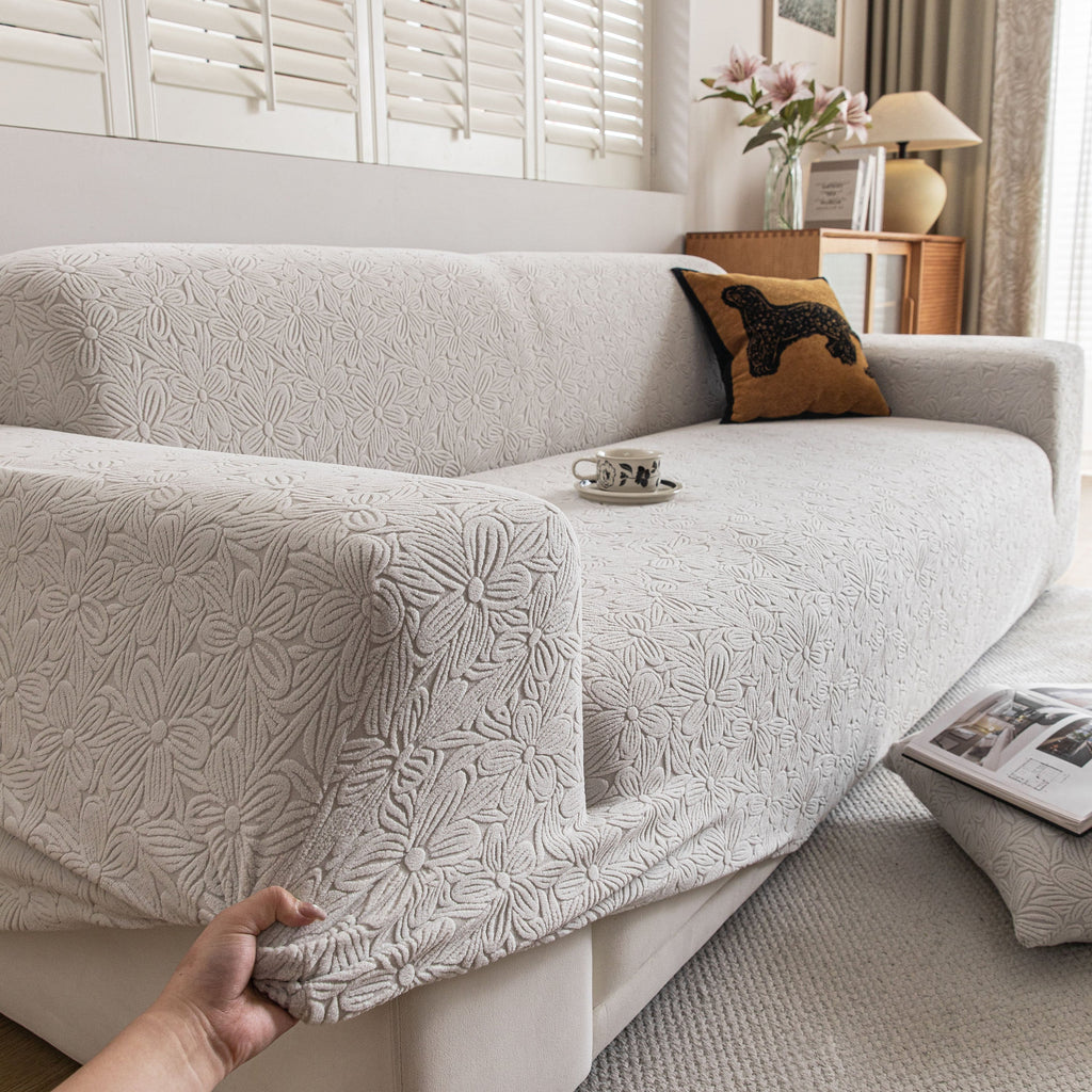 High Elastic Floral Couch Slipcover, Jacquard Stretch Non-Slip Furniture Protector