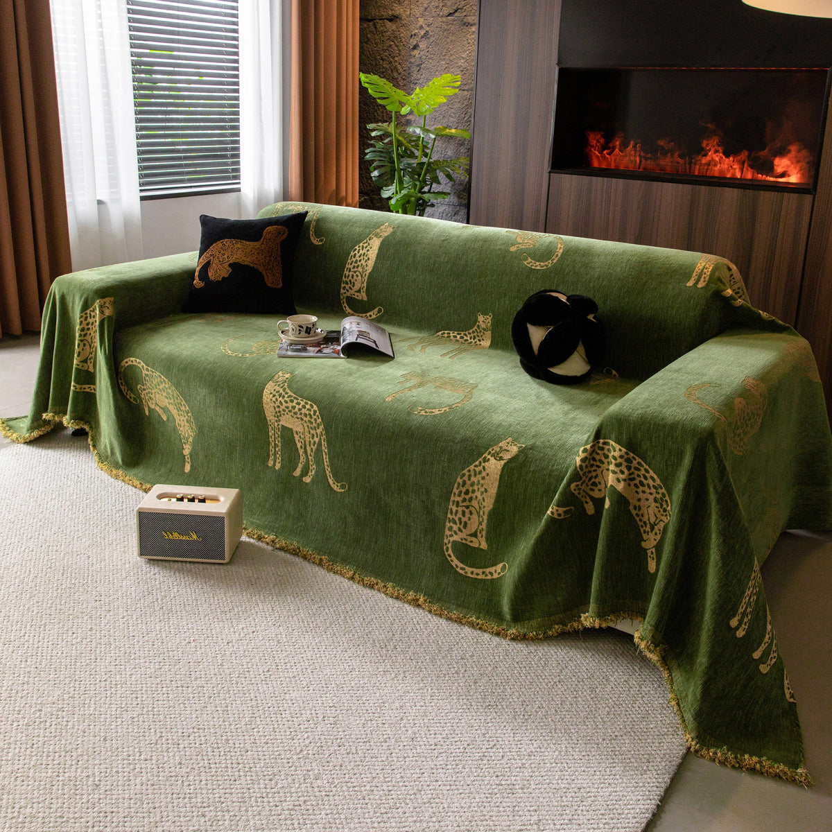 Leopard Sofa Cover Blanket Stylish Furniture Protector Throw for Couches & Loveseats