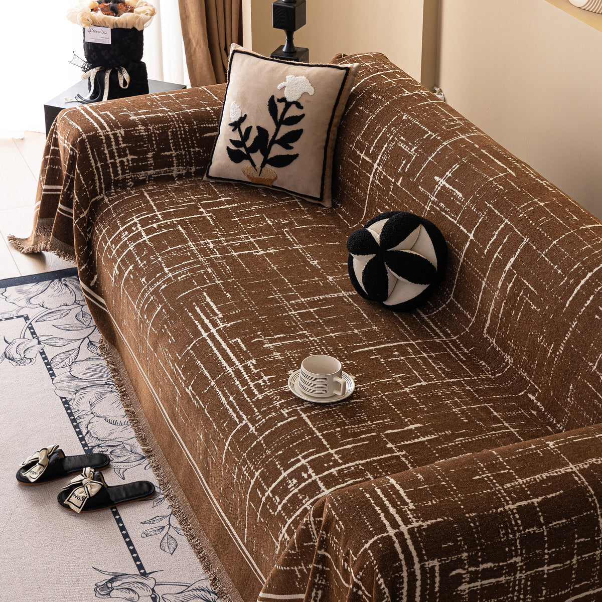 Modern Couch Protector Blanket Woven Chenille Sofa Cover Throw with Artistic Grid