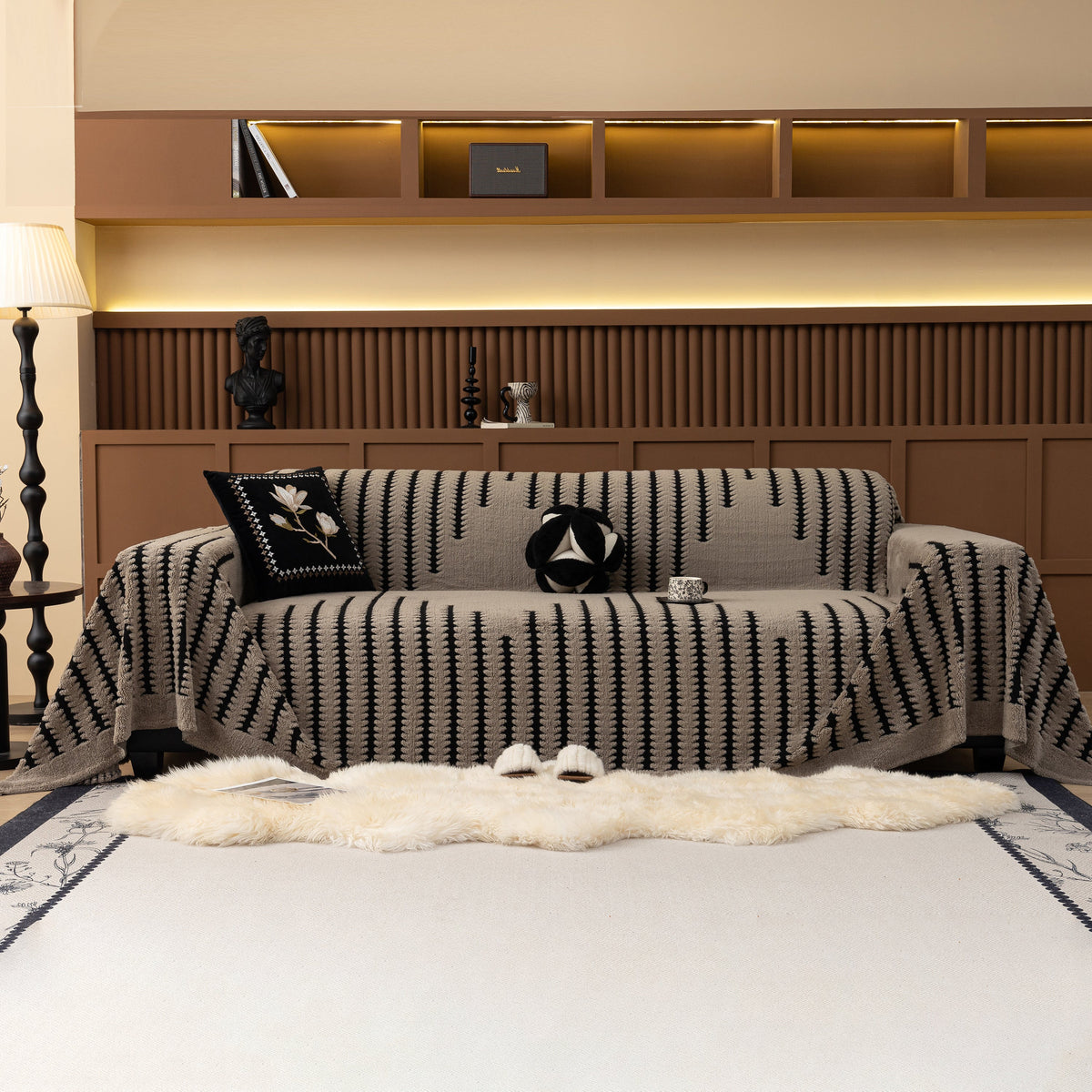 Jacquard Fleece Throw Blanket for Couch Plush Fuzzy Cozy Soft Blankets and Throws for Sofa